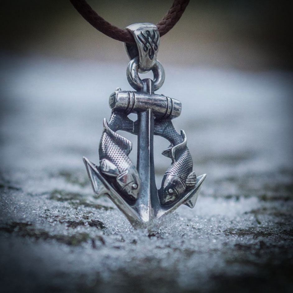 Anchor and Darting Bream Silver Pendant