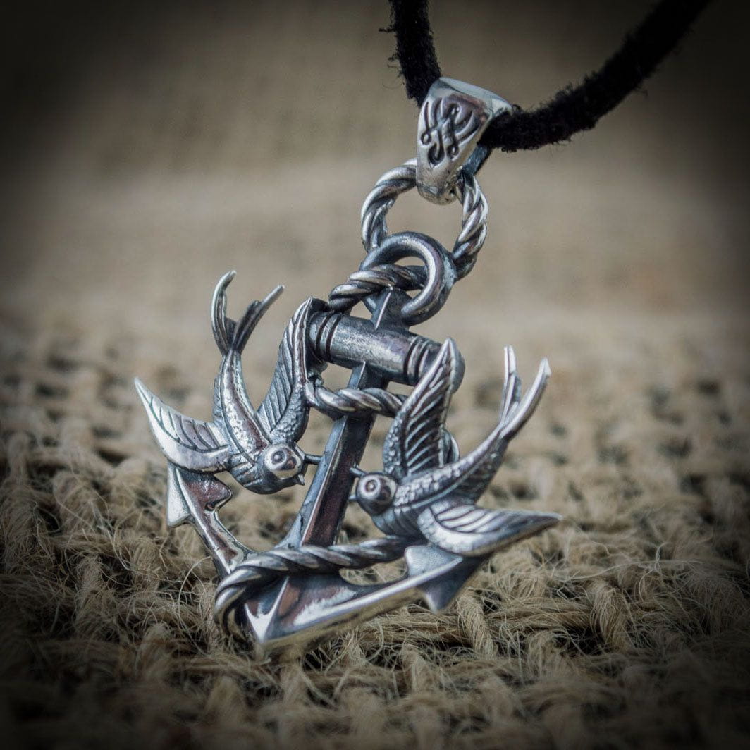 Anchor and Swallows Silver Pendant
