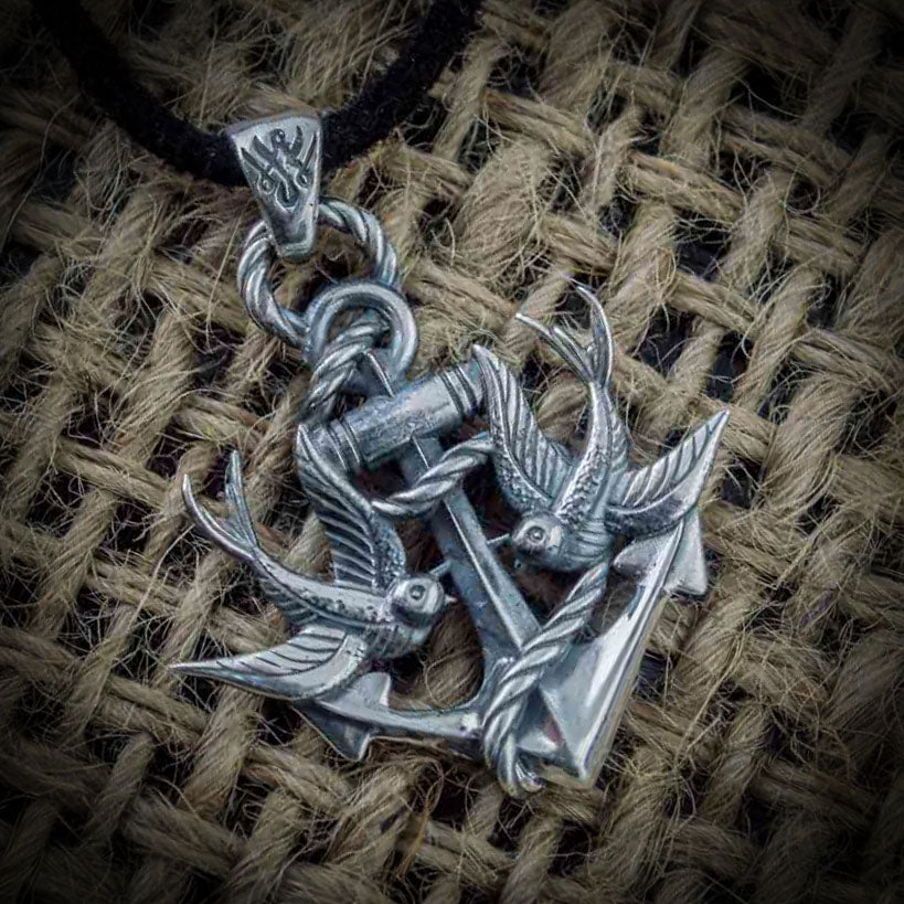 Anchor and Swallows Silver Pendant