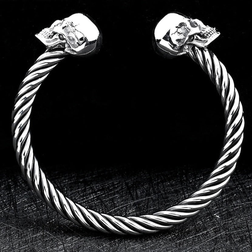 Double Skull Filigree Bracelet in Silver side view