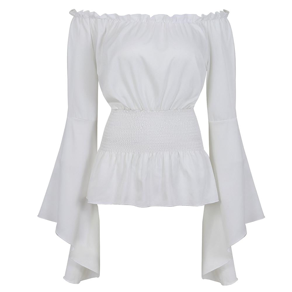 Off-Shoulder Flared Sleeve Corset Blouse in white