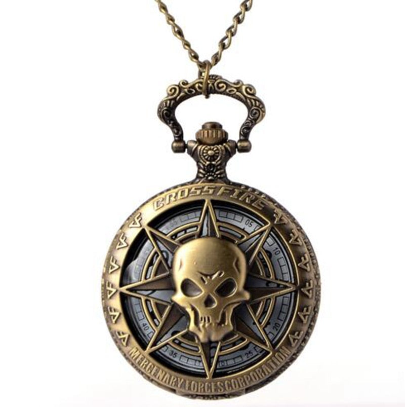 Antique Pirate Skull Pocket Watch and Chain