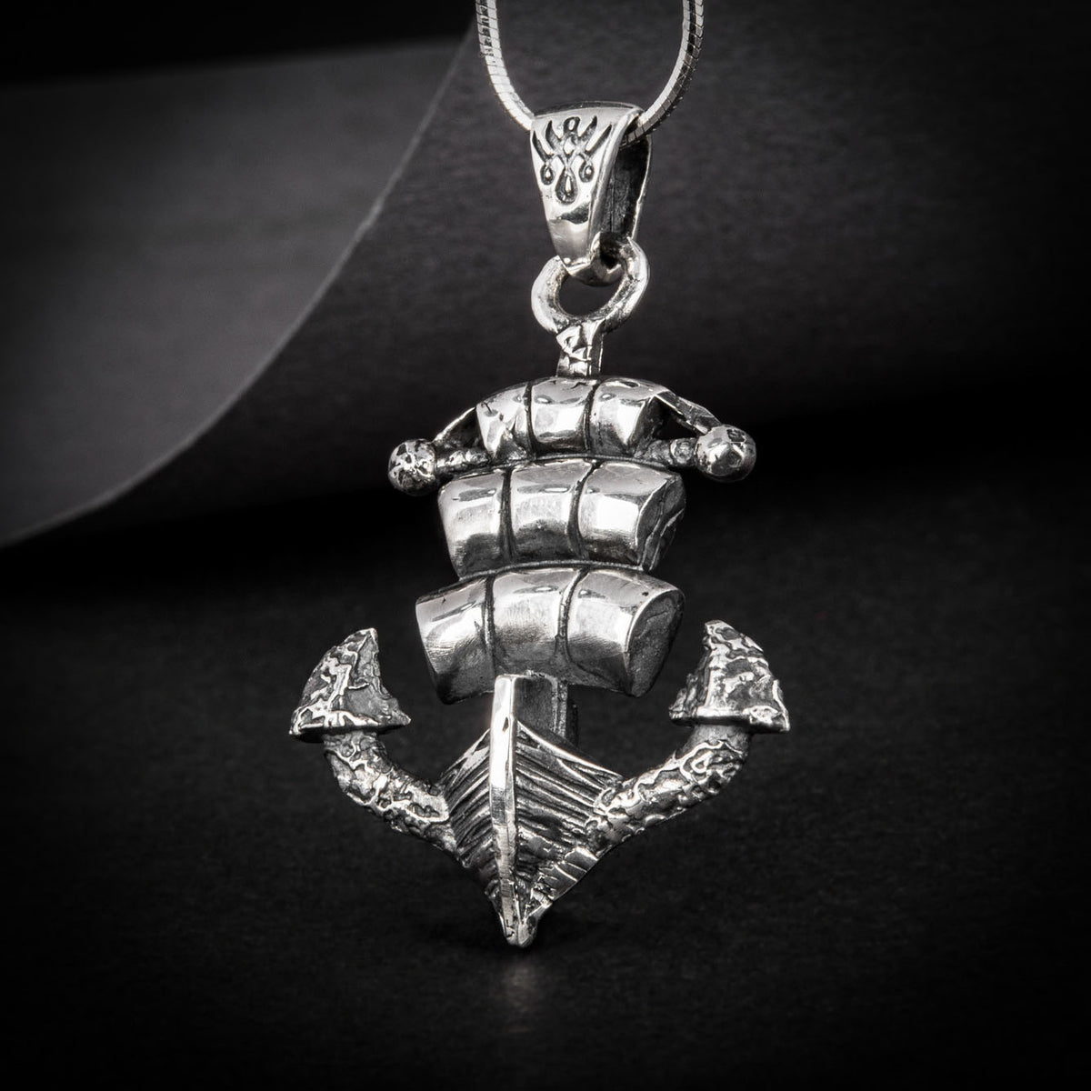 Square Sail and Anchor Silver Pendant