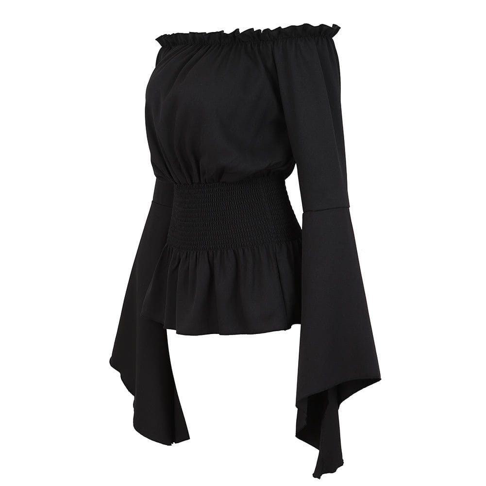 Off-Shoulder Flared Sleeve Corset Blouse in black