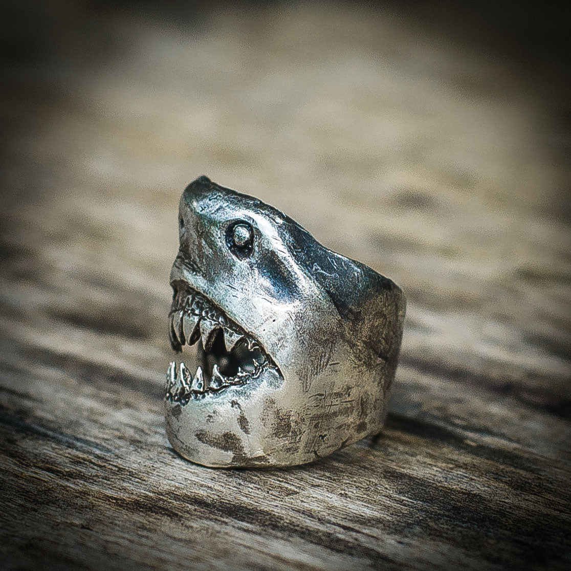 Striking Shark Sterling Silver Ring