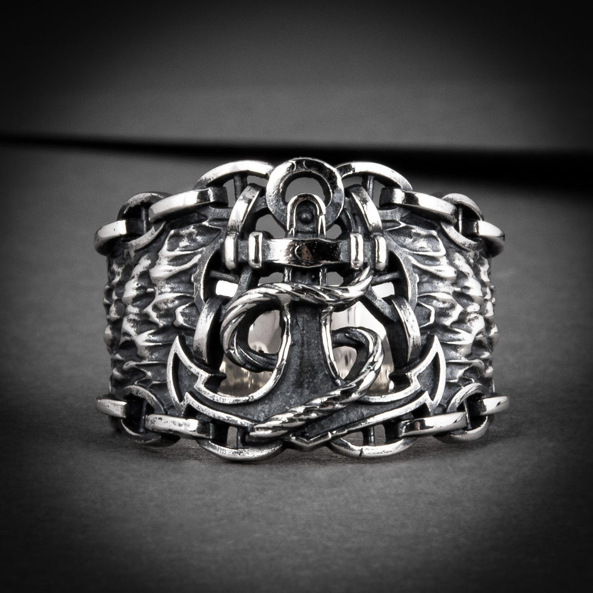 Pirate Rope and Anchor Solid Silver Ring