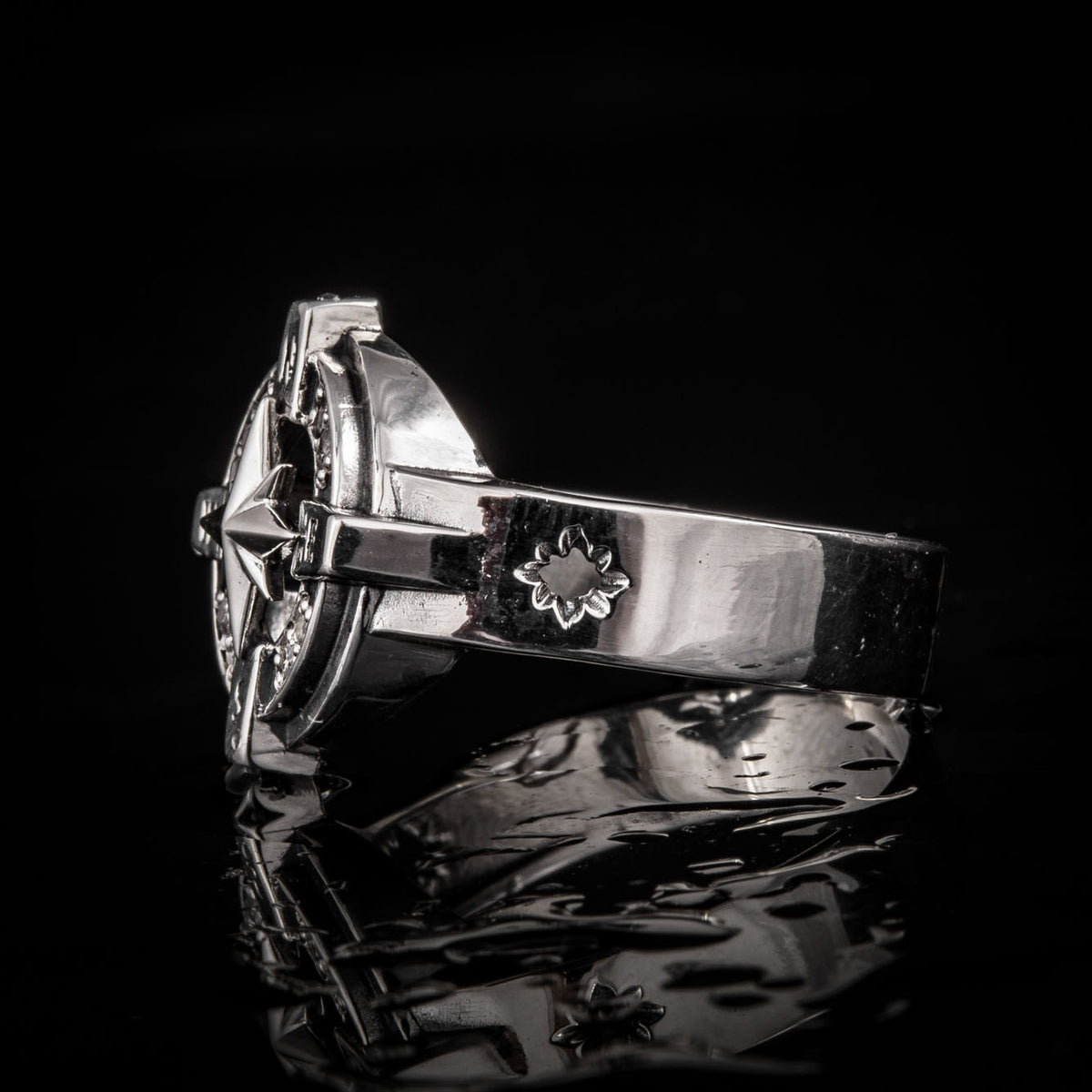 Sterling Silver Pirate Compass Ring side-view
