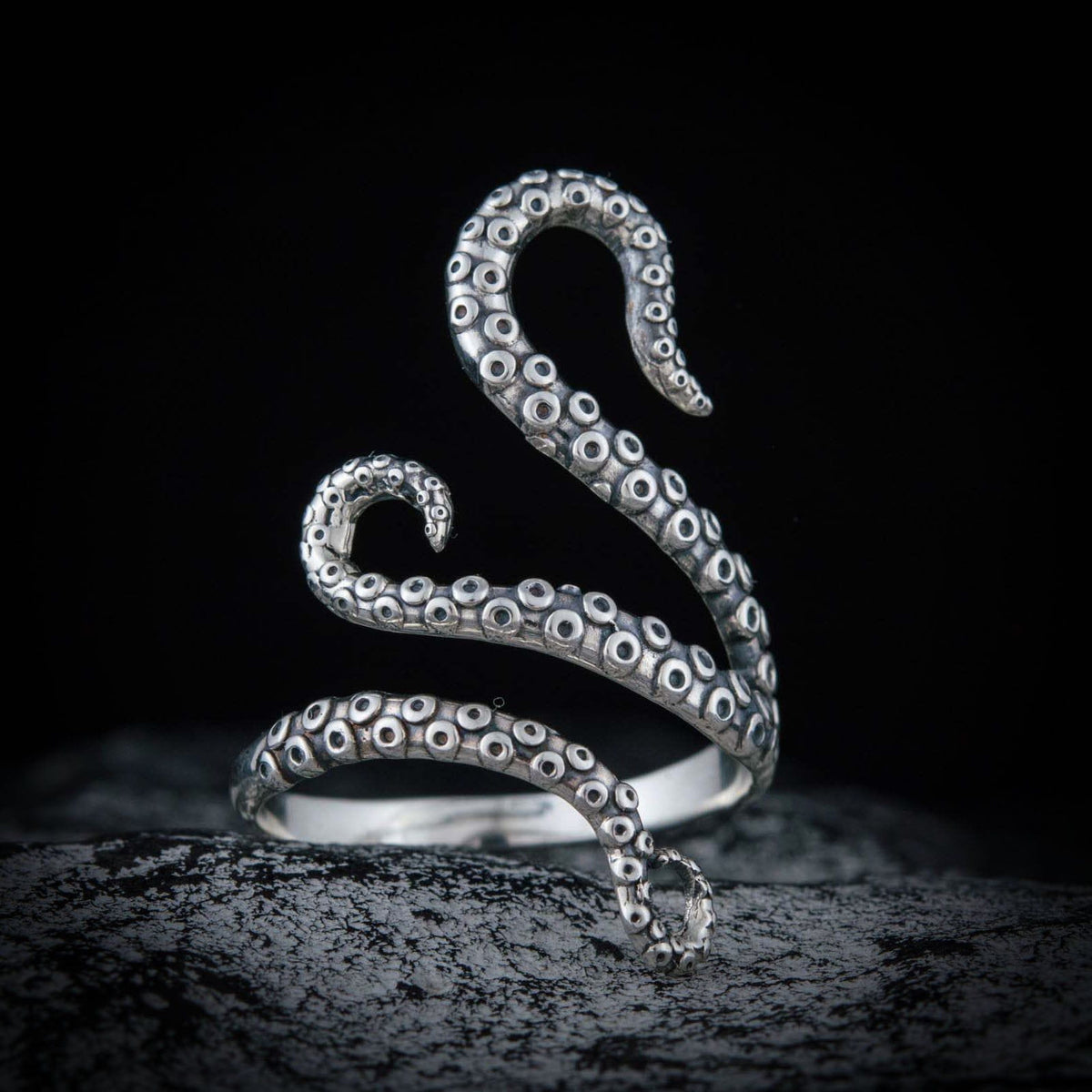 Curling Kraken Sterling Silver Ring