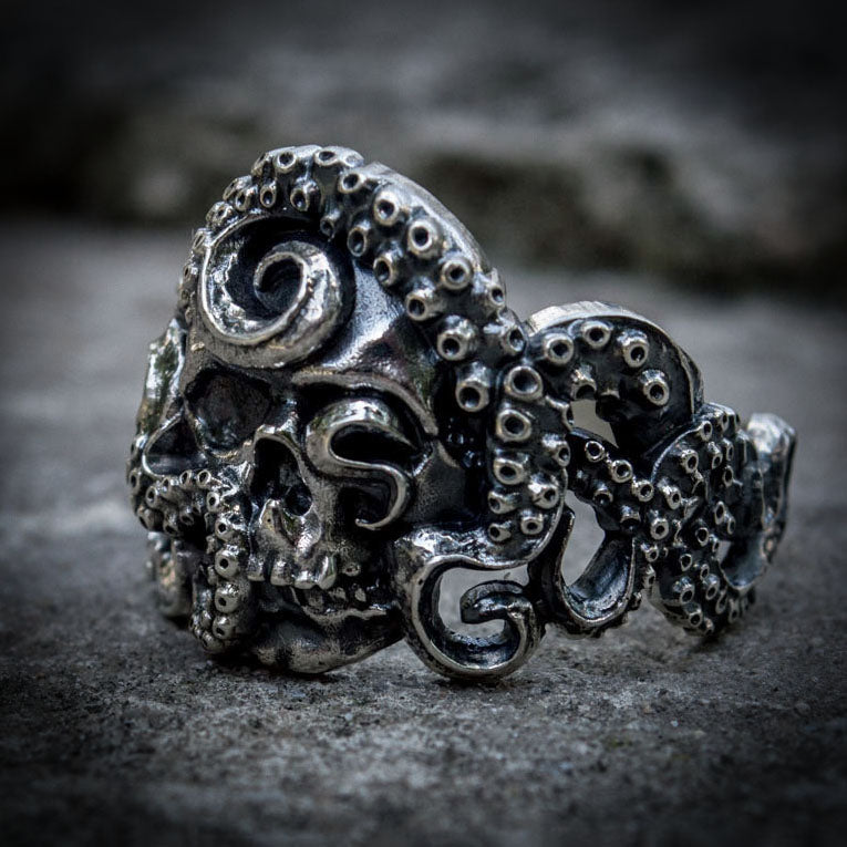Kraken and Skull Sterling Silver Ring