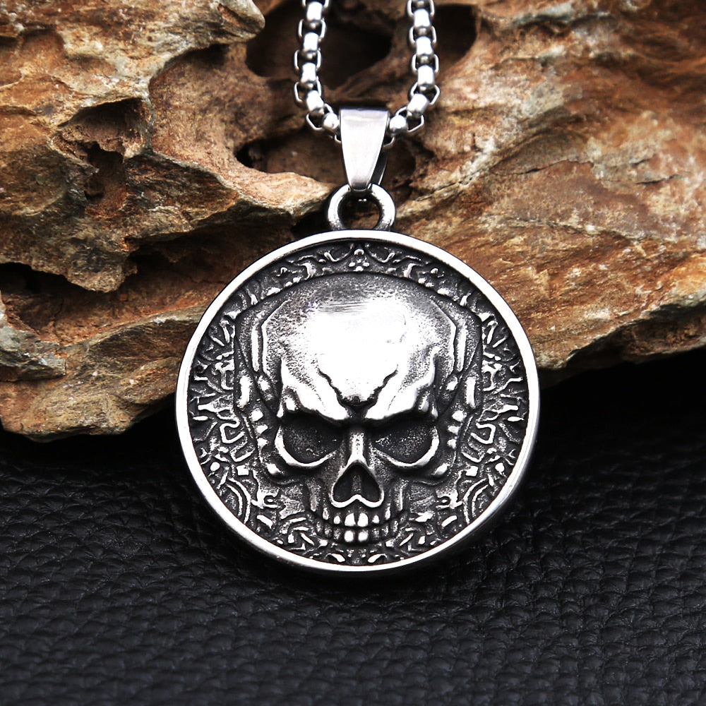 Double-Sided Skull Coin Pendant (front)