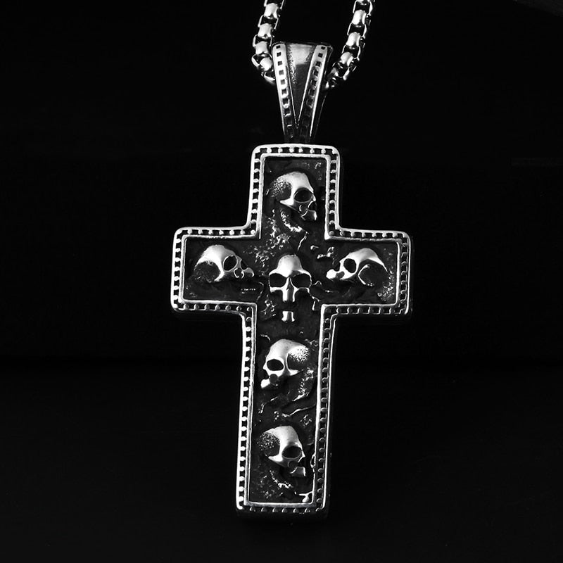 Gothic Cross and Skull Pendant