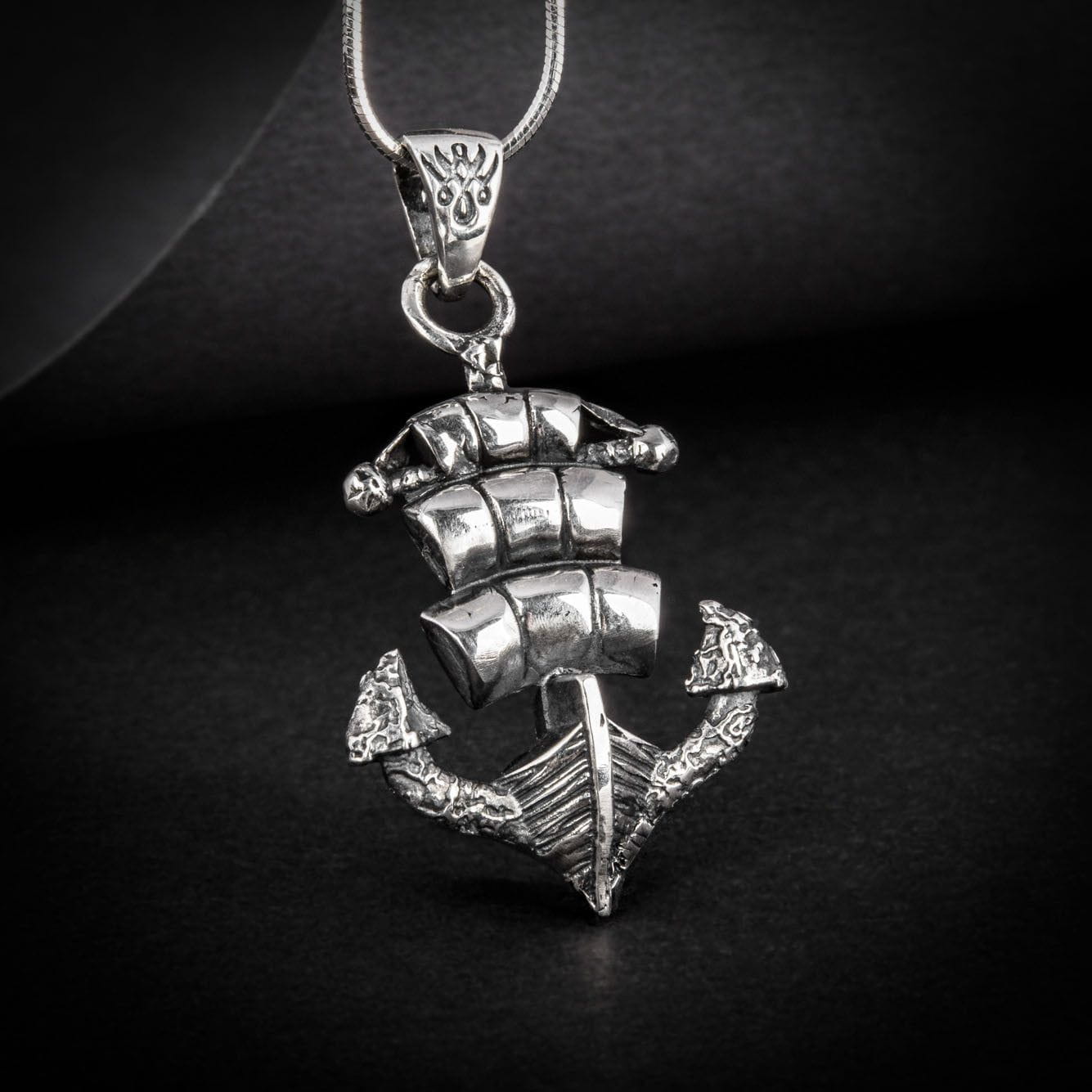 Square Sail and Anchor Silver Pendant-Pirate Clothing Store