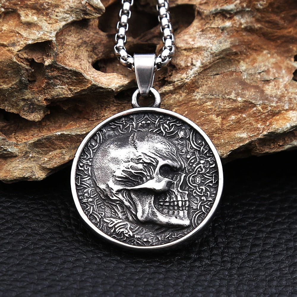 Stainless Skull Coin Pirate Pendant | Double Sided Design-Pirate Clothing Store
