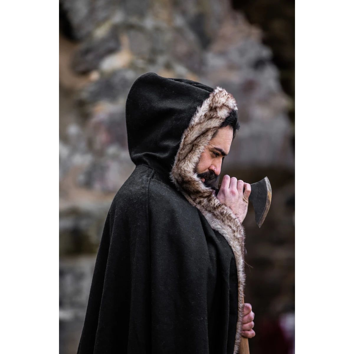 Black Hooded Viking Cloak for Men 