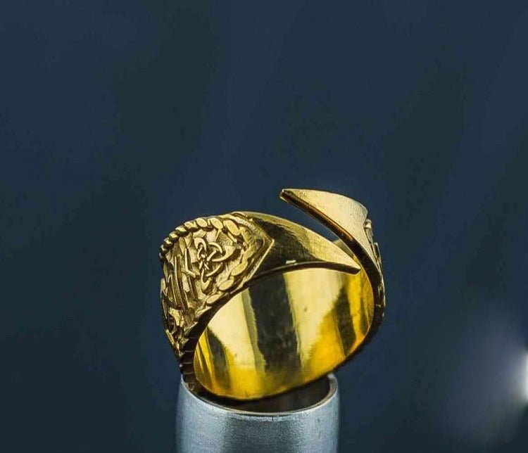 14K Gold Black Sun Ring with HAIL ODIN Runes 