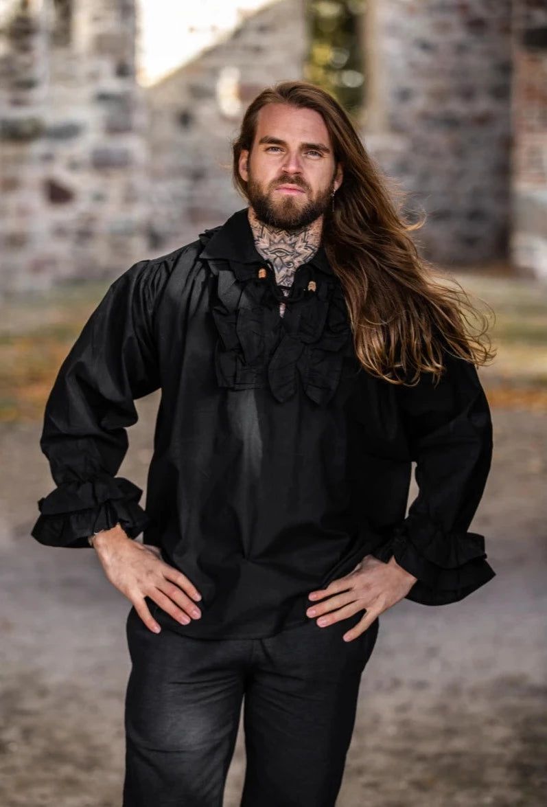 Black Long Sleeve Pirate Shirt With Ruffles