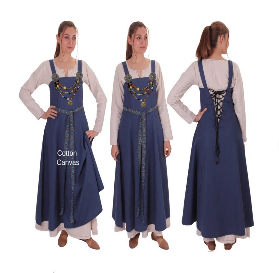 Cotton Blue Women's Apron Over Dress